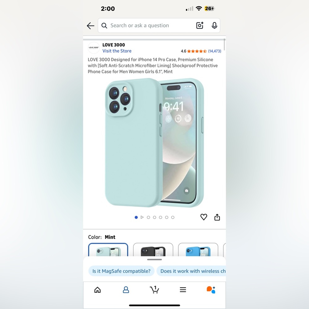 Love 3000 Silicone Case IPhone14 Pro 6.1 Mint